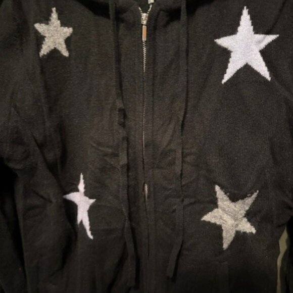 ZIP UP STAR CASHMERE SWEATER HOODIE BLACK/CORNFLOWER - Picture 6 of 16